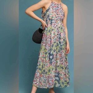 Meadow Rue by Anthropologie Allerton Floral Maxi Dress 100%‎ Viscose Long #cc